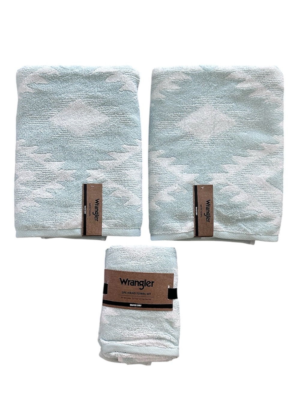 Wrangler Western Bath Towels & Hand Towels Set Mint Green Southwestern Aztec NWT